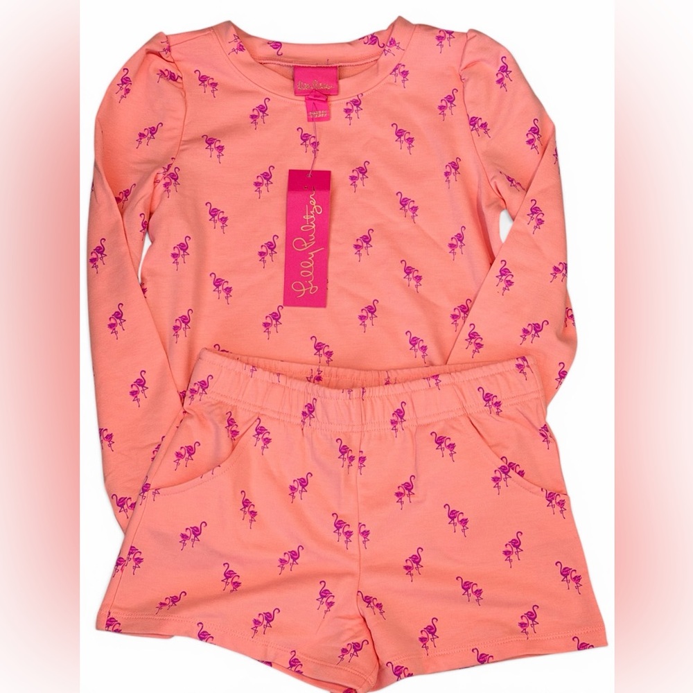 Lilly Pulitzer Coral Pink Long-Sleeve Flamingo Set NWT